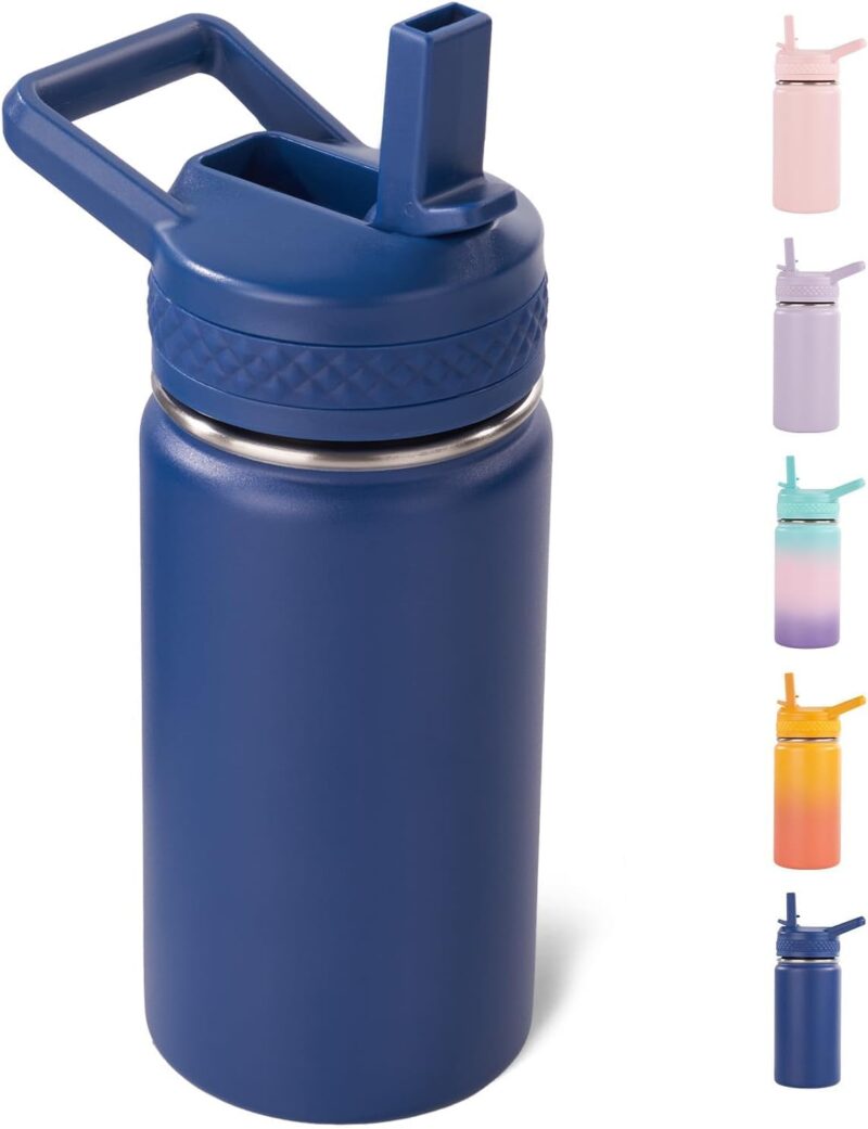 12 oz Toddler Bottle, Kids Water Bottle for School Boys&Girls with Straws Lids, 304 Stainless Steel Vacuum Insulated Thermos, BPA-Free, Navy blue