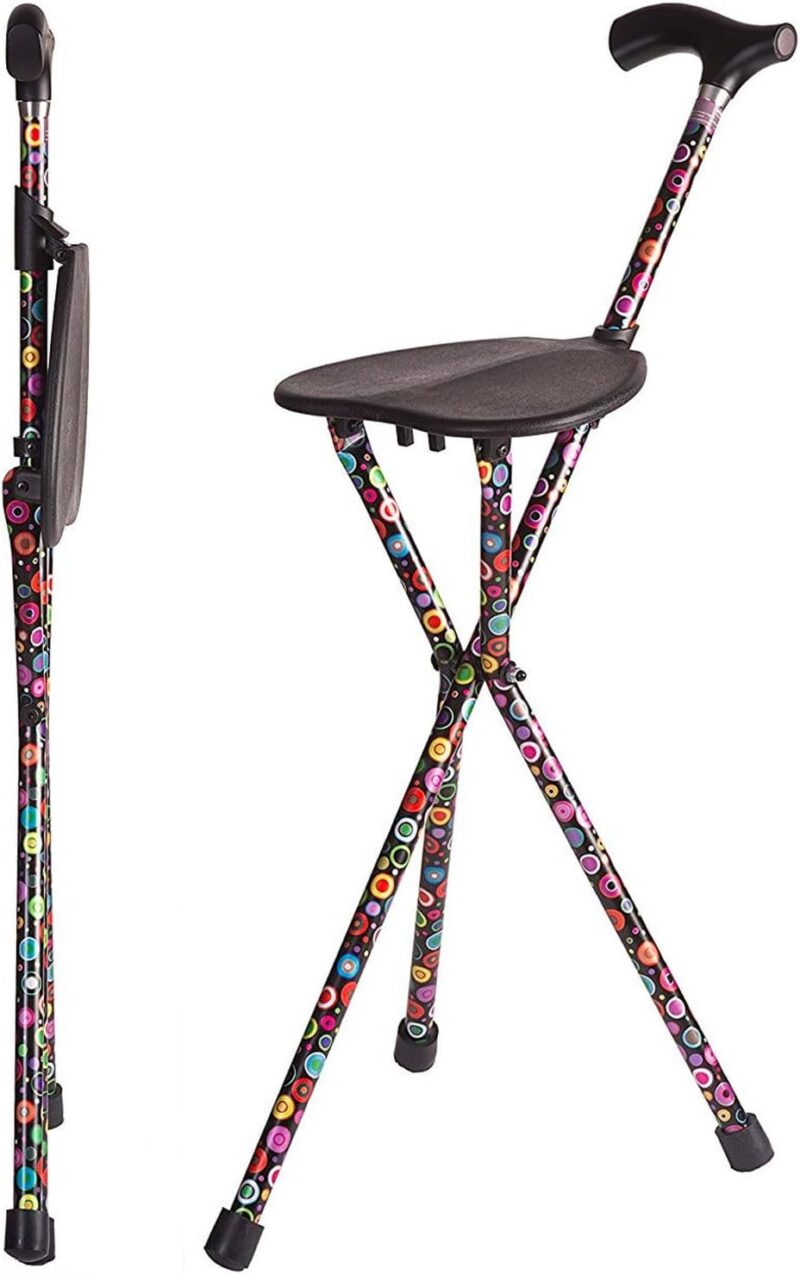 Walking Stick, Walking Cane, Cane Chair, Quad Cane and Folding Cane with at is 34 Inches Tall, FSA and HSA Eligible, Supports Up to 220 Pounds, Bubbles