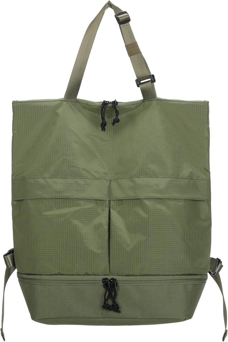 Convertible Tote Backpack with Shoe Compartment, 28L Large Foldable Backpack for Travel Lightweight, Dark Green