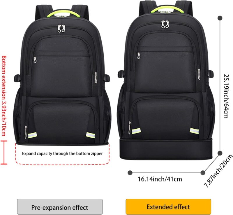 65L Hiking Backpack for Men Waterproof Expandable Travel Backpack Carry On Backpack Casual Daypack Large Rucksack for Camping Outdoor Sports Trekking (Black) - Image 2
