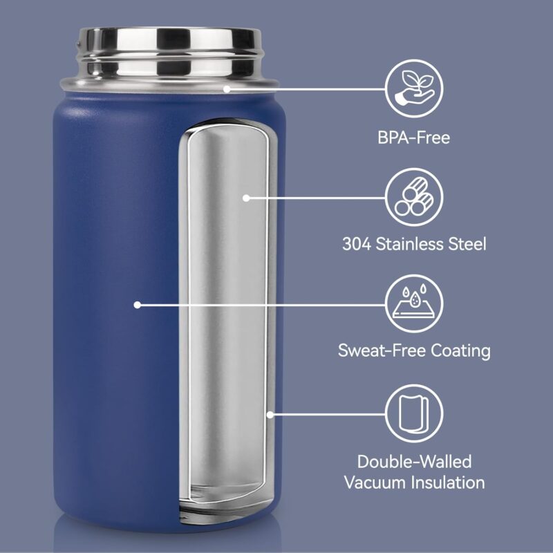 12 oz Toddler Bottle, Kids Water Bottle for School Boys&Girls with Straws Lids, 304 Stainless Steel Vacuum Insulated Thermos, BPA-Free, Navy blue - Image 2