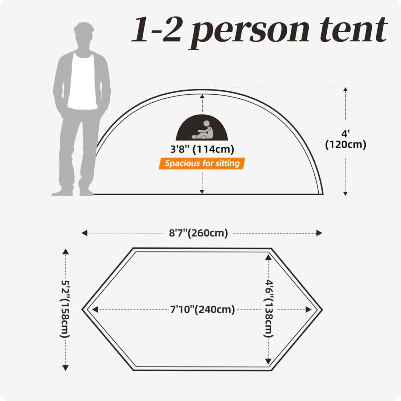 1 Person Tent for Camping, Backpacking Tent with Easy Setup, 3 to 4 Season Camping Tents, Lightweight Outdoor Tent for Hiking Mountain Hunting - Image 2
