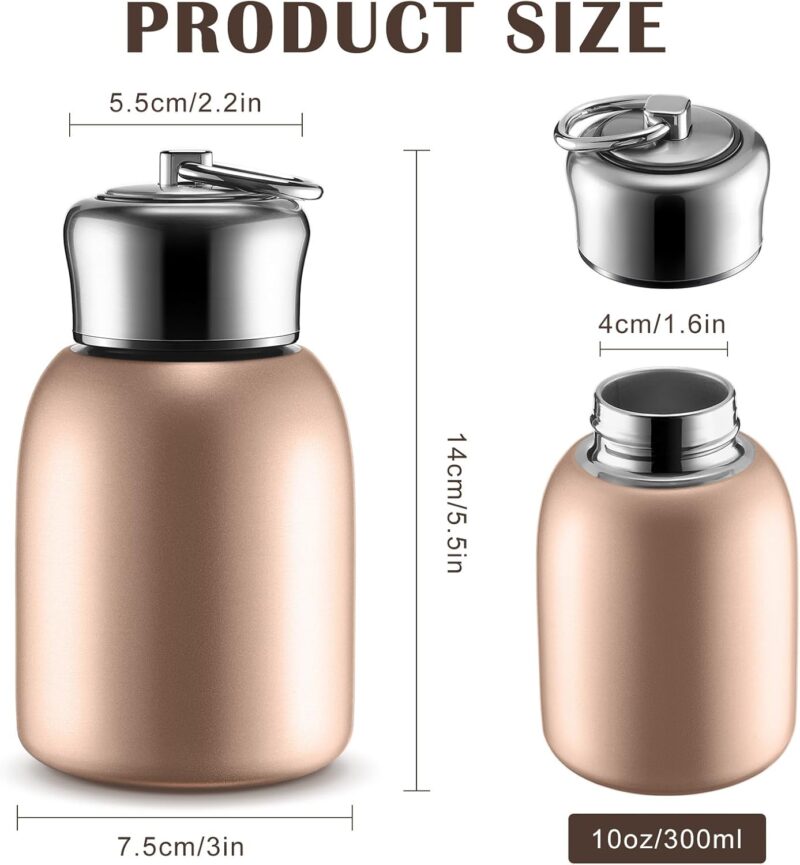 10oz Mini Water Bottles Stainless Steel Slim Insulated Thermal for Hot Cold Drink Thermal Small Vacuum Portable Water Bottle for Women Gifts Travel Camping Hiking(Rose Gold,1 Pcs) - Image 2