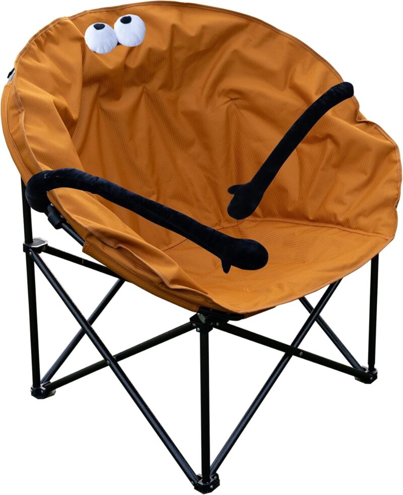 Folding Portable Moon Chair, Oversized Honey Ginger Saucer Lounge Mushroom Camping Bedroom Chairs with Padded Seats for Camping, Fishing, Beach, Picnics, Comfy Party (Oversized Honey Ginger)