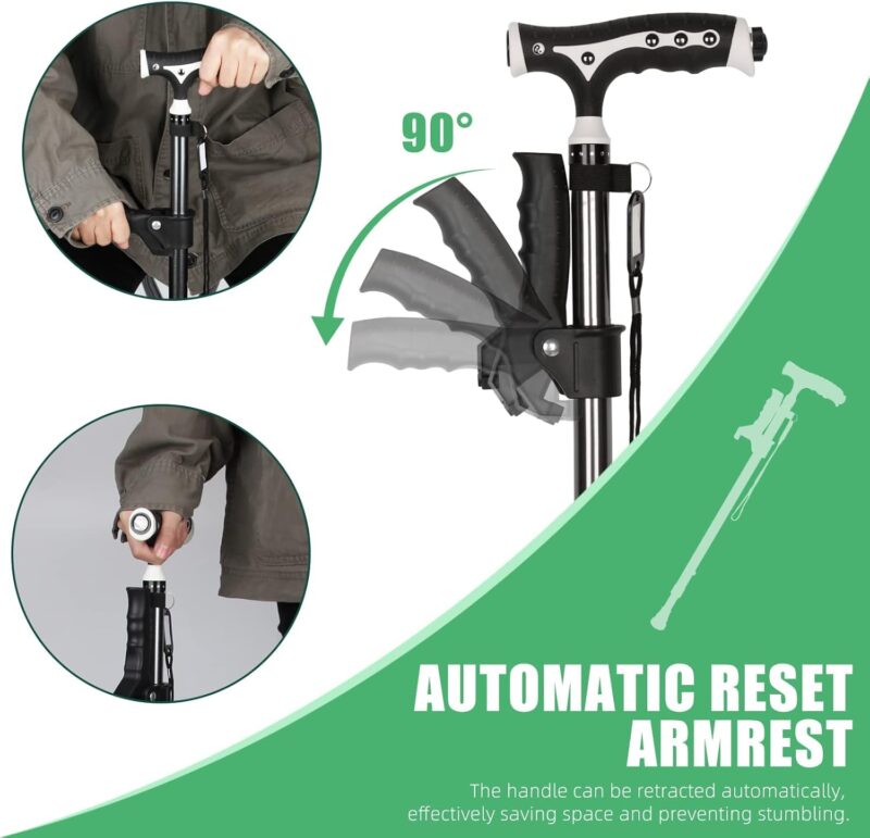 Hold 440 Lbs Walking Cane for Men & Women Aluminum Alloy Lightweight Height Adjustable Walking Stick Heavy Duty Foldbale Free Standing Cane with LED for niors Adults - Image 2