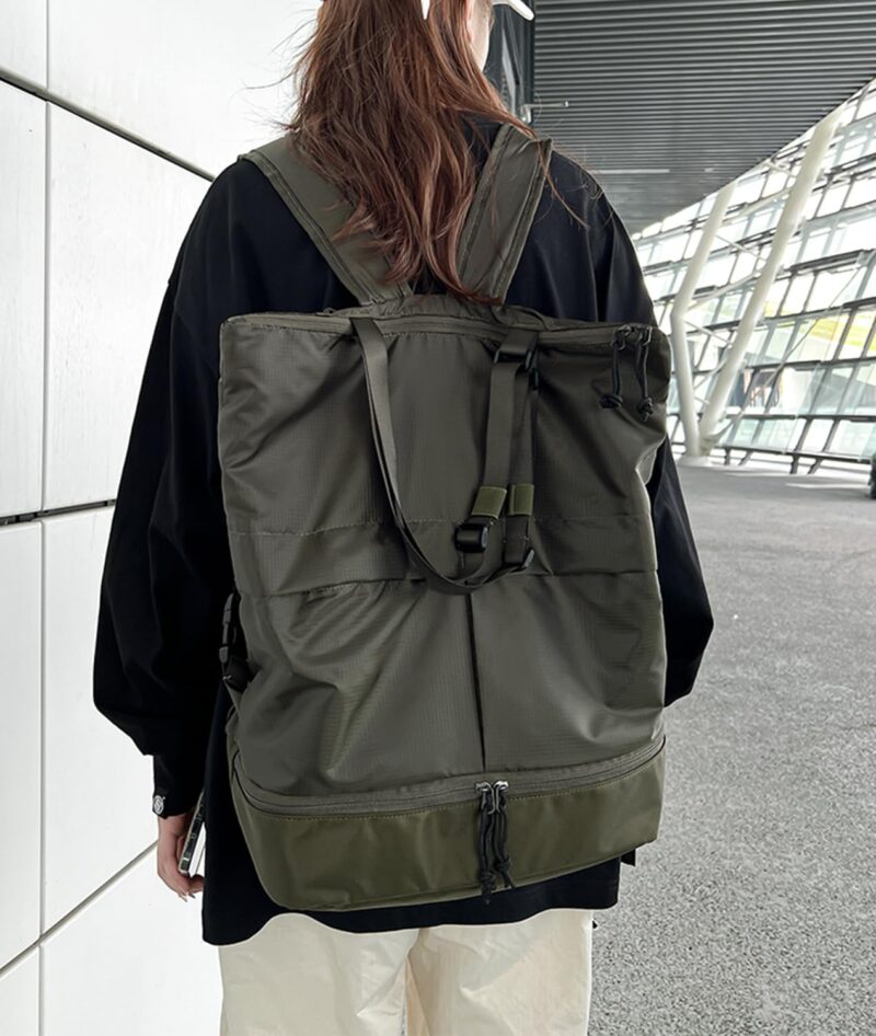 Convertible Tote Backpack with Shoe Compartment, 28L Large Foldable Backpack for Travel Lightweight, Dark Green - Image 2