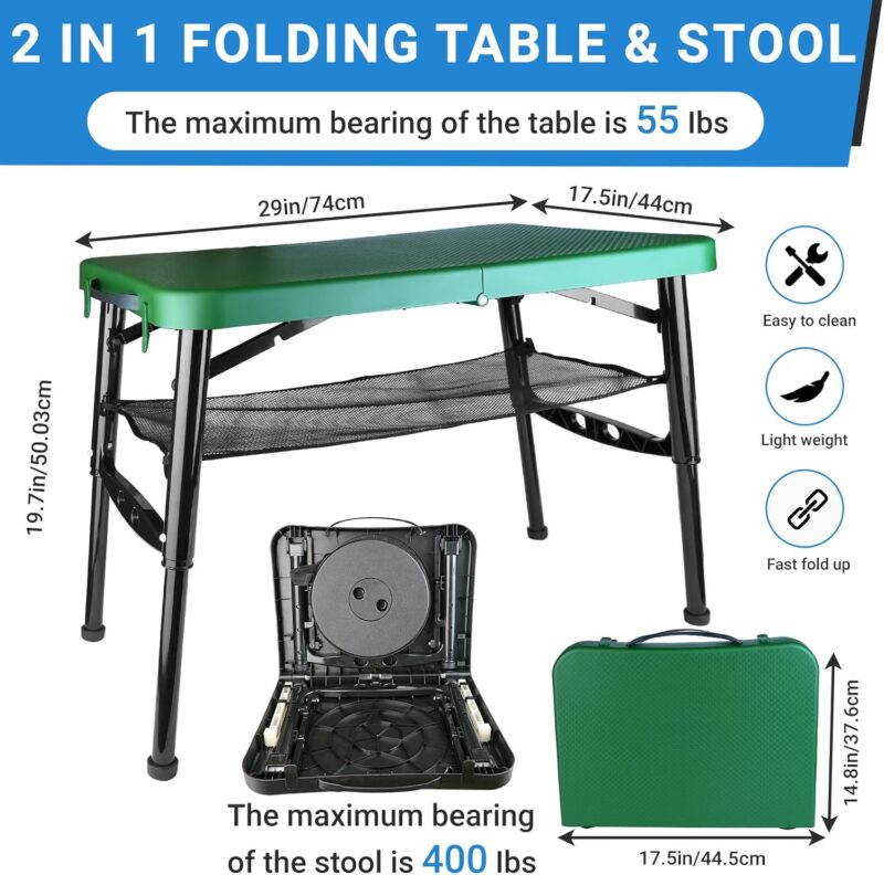 Portable Folding Table and Stool Set, Lightweight Foldable Table & Collapsible Stool for Camping Picnic Beach Fishing, Sturdy Small Outdoor Table with Mesh Layer Storage - Image 2