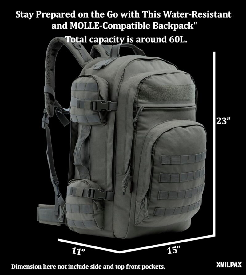 Large Tactical Backpack Bag with Stowable Shoulder Straps for Hiking, Camping, Traveling, Bug-Out 58L - Image 2