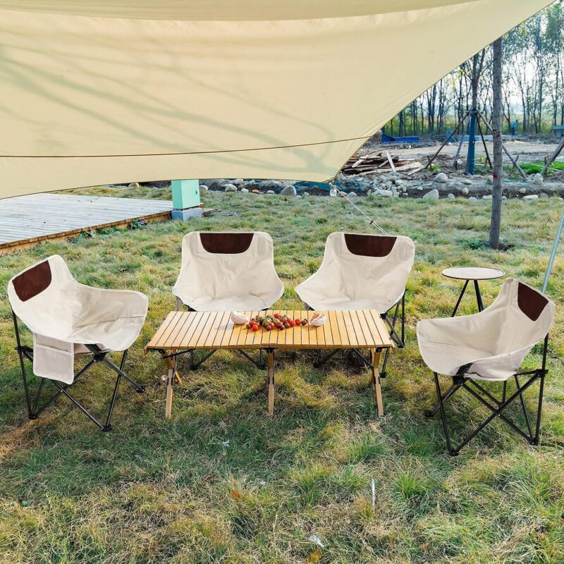 2Pcs Folding Moon Chair, Portable Lightweight Camping Chair with Side Pocket, Foldable Backpacking Chair Ultra Durable for Outdoor Hiking Beach Travel with Carrying Bag, Supports up to 300LBS - Image 2
